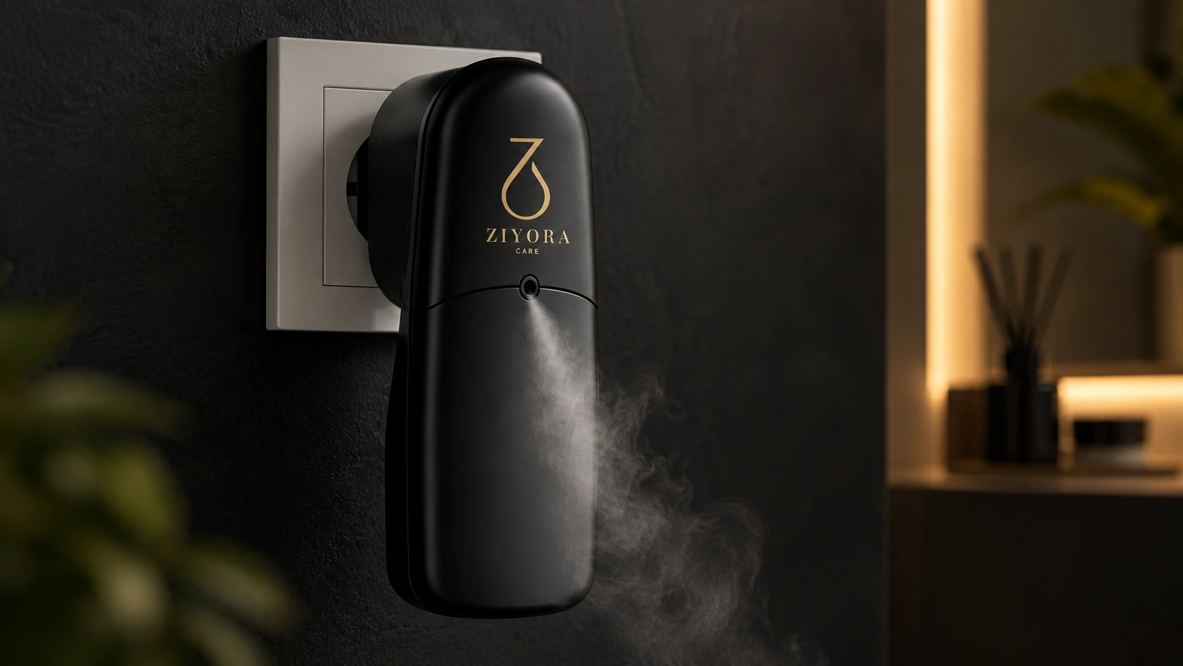 Ziyora Plug and Play diffuser mounted on a wall outlet