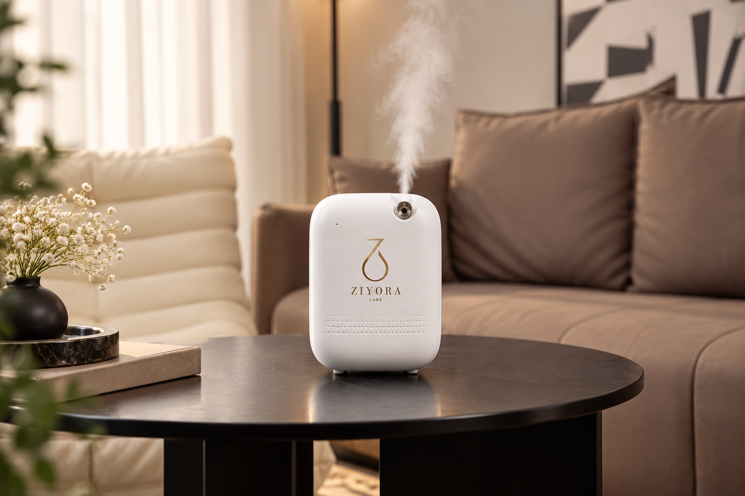 Ziyora ZR 400 tabletop aroma diffuser in a living room